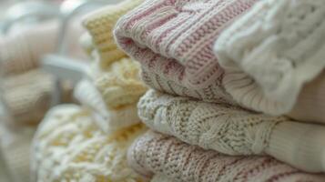 une afficher de tricoté à la main designer bébé vêtements avec doux et délicat fils adapté pour une nouveau-nés délicat peau photo