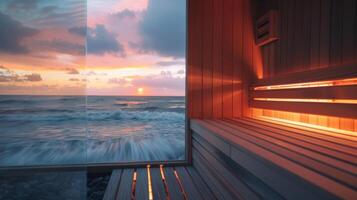 une combinaison de calmant océan vagues et doux piano la musique permettant le auditeur à pleinement se détendre et laisser aller de stress et tension dans le sauna. photo