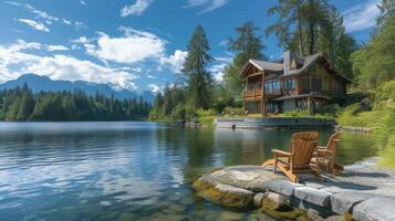 une tranquille bord du lac retraite paradis où temps semble à lent vers le bas et le des soucis de le monde pouvez être la gauche derrière photo