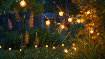 le doux lueur de chaîne lumières tissage par le grand herbe création une confortable atmosphère photo