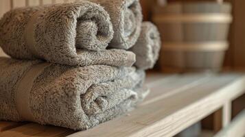 peluche les serviettes et robes sont à condition de pour résidents à utilisation dans le sauna ajouter à le luxueux expérience. photo