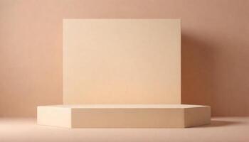 beige podium moderne piédestal produit supporter sur beige Contexte photo