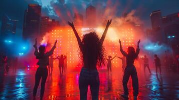 Extérieur hanche saut la musique tirer avec vibrant lumières photo