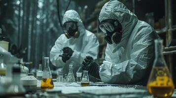 scientifiques dans Hazmat costume conduite recherche dans une laboratoire photo