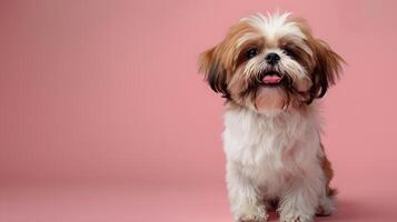 portrait de une mignonne shitsu chiot sur une coloré Contexte. neural réseau photo