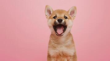 portrait de une mignonne shiba inu chiot sur une coloré Contexte. neural réseau photo