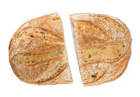 une pain de pain Couper dans moitié avec des graines isolé sur une blanc Contexte. art pain. photo