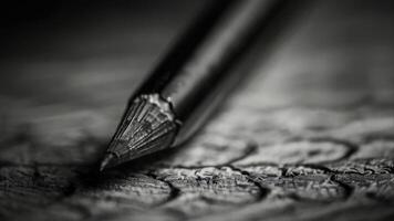 une proche en haut de une crayon sur une table noir et blanc photo