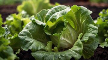 une proche en haut de salade croissance dans une champ photo