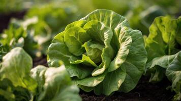 une proche en haut de salade croissance dans une champ photo