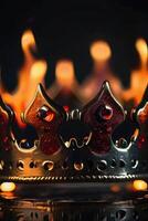 une couronne est sur Feu dans le foncé photo