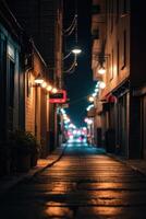 une floue image de une rue à nuit photo