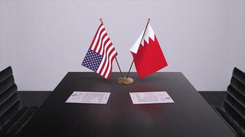 Bahreïn et Etats-Unis à négociation tableau. affaires et politique 3d illustration. nationale drapeaux, diplomatie accord. international accord photo