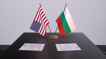 Bulgarie et Etats-Unis à négociation tableau. affaires et politique 3d illustration. nationale drapeaux, diplomatie accord. international accord photo