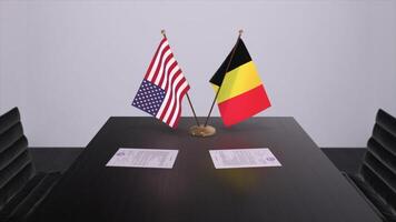 Belgique et Etats-Unis à négociation tableau. affaires et politique 3d illustration. nationale drapeaux, diplomatie accord. international accord photo