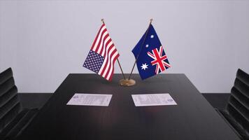 Australie et Etats-Unis à négociation tableau. affaires et politique 3d illustration. nationale drapeaux, diplomatie accord. international accord photo