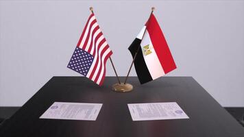 Egypte et Etats-Unis à négociation tableau. affaires et politique 3d illustration. nationale drapeaux, diplomatie accord. international accord photo