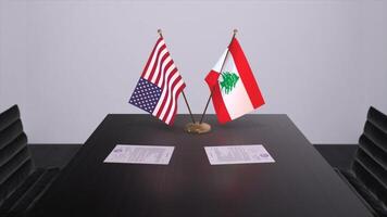 Liban et Etats-Unis à négociation tableau. affaires et politique 3d illustration. nationale drapeaux, diplomatie accord. international accord photo