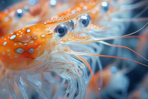 le solitaire crevette une éclater de Couleur dans le tamisé aquatique légumes verts photo