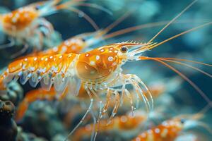 une portrait de aquatique la grâce une crevettes coloré afficher dans fluide harmonie photo