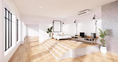 l'intérieur de la chambre loft moderne avec ordinateur et outil de bureau sur le bureau. rendu 3D photo