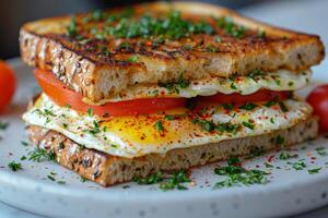 le panini cette apporte ensemble œuf, tomate, et fraîcheur photo