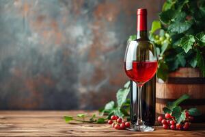 une symphonie de saveur, cette rouge du vin et grain de raisin composition ensembles le scène pour relaxation photo