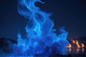 bleu flammes sur une noir Contexte photo