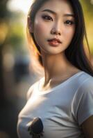 magnifique asiatique femme avec longue noir cheveux photo