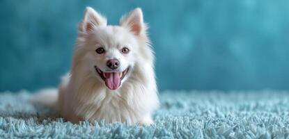 le silencieux observateur, une spitz enthousiaste yeux rencontre le profondeur de le bleu derrière photo