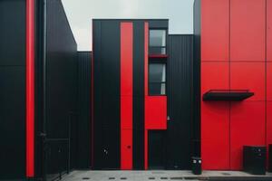 une rouge et noir bâtiment avec une noir mur. architectural Contexte photo