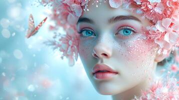 portrait de une Jeune femme avec une rose couronne photo