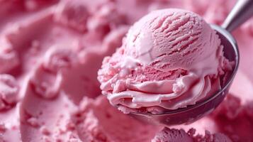 célébrer le Facile joies avec une cuillerée de rose fraise la glace crème, pur bonheur capturé photo