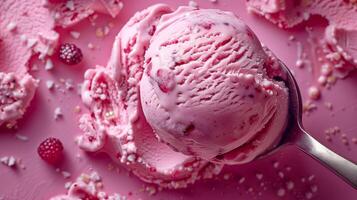 goût le fraîcheur de des fraises dans une crémeux, rêveur scoop de la glace crème délice photo