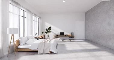 style loft intérieur de chambre à coucher avec ordinateur et outil de bureau sur le bureau. rendu 3D photo