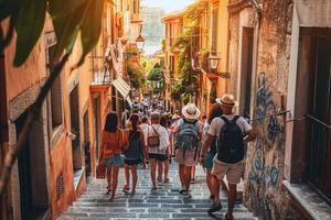 pittoresque bord de mer ville animé avec touristes, ses des rues doublé avec charmant magasins et les cafés photo