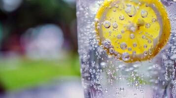 rafraîchissant verre de limonade, condensation brillant dans le été chaleur photo