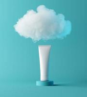 présentation cosmétique d'hydratant naturel avec nuage, podium de scène simulé pour l'affichage du produit. notion hydratante. rendu 3D photo