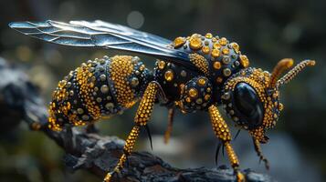 guêpe sculpture, ouvré de noir diamants et Jaune saphirs. photo