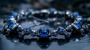 un nerveux, futuriste en forme de scorpion bracelet avec néon bleu saphirs et brillant argent. photo