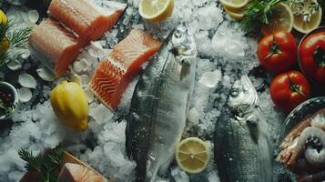 variété de Frais poisson des produits sur le Haut vue Contexte photo