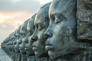 rangée de serein pierre statues de aux femmes visages photo