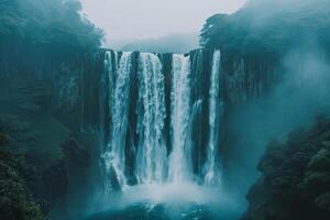 brumeux cascade en cascade dans plonger bassin dans tropical forêt tropicale photo