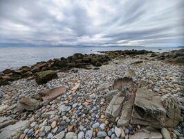 magnifique paysage marin paysage, rocheux côte à sauvage atlantique chemin, colline salée plage près Roche noire dans Galway, Irlande, la nature et paysage Contexte photo