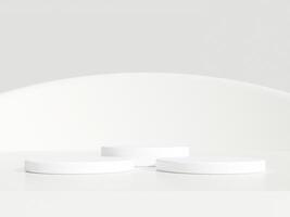 abstrait blanc 3d pièce avec réaliste blanc cylindre piédestal podium ensemble. minimal scène pour produit afficher présentation. 3d le rendu géométrique plateforme. étape pour vitrine. photo