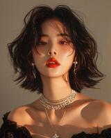 asiatique fille avec diamant fermer mode portrait studio éclairage, ai photo