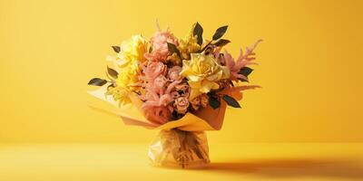 Jaune fleur bouquet arrangement cadeau, ai photo