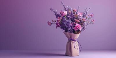 violet fleur bouquet arrangement cadeau, ai photo