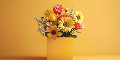 Jaune fleur bouquet arrangement cadeau, ai photo