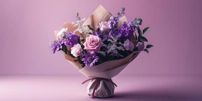 violet fleur bouquet arrangement cadeau, ai photo